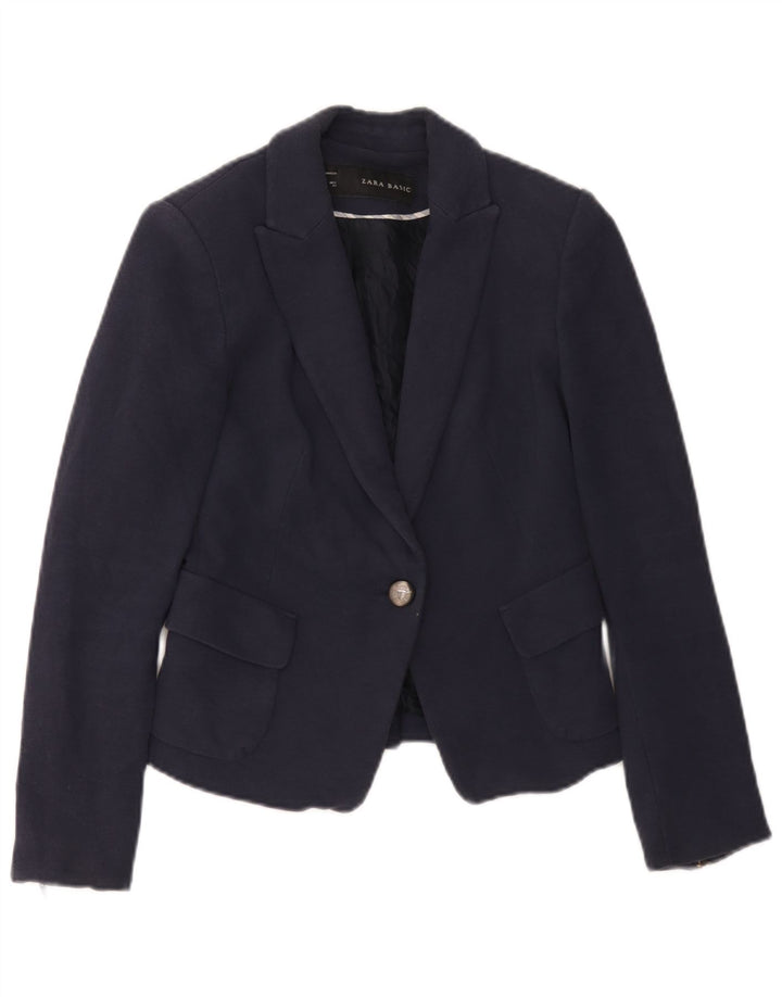 Zara Chaqueta Blazer De 1 Botón para Mujer UK 6 XS Algodón Azul Marino
