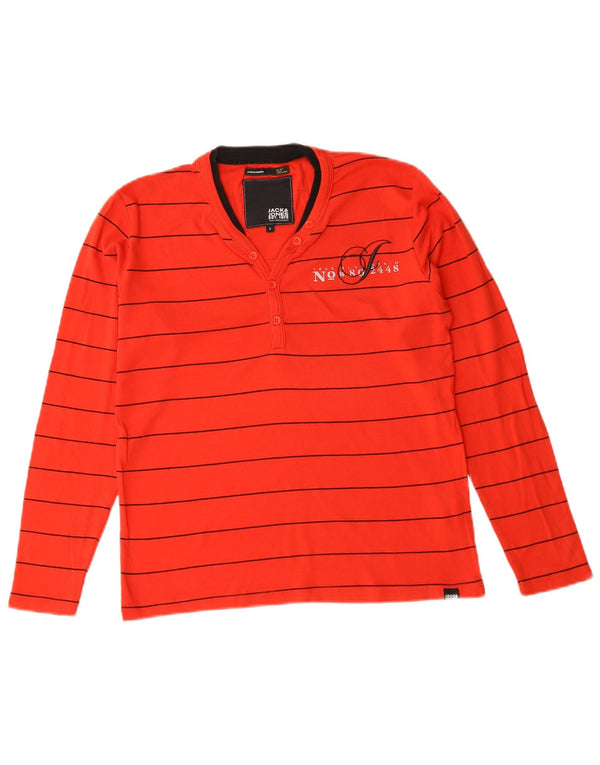 Jack & Jones Hombre Top Manga Larga Pequeño Algodón De Rayas Rojas