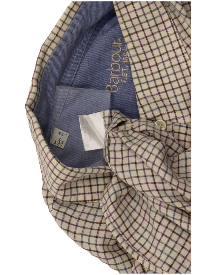 Camisa Barbour Hombre XL Algodón A Cuadros Blanco Roto