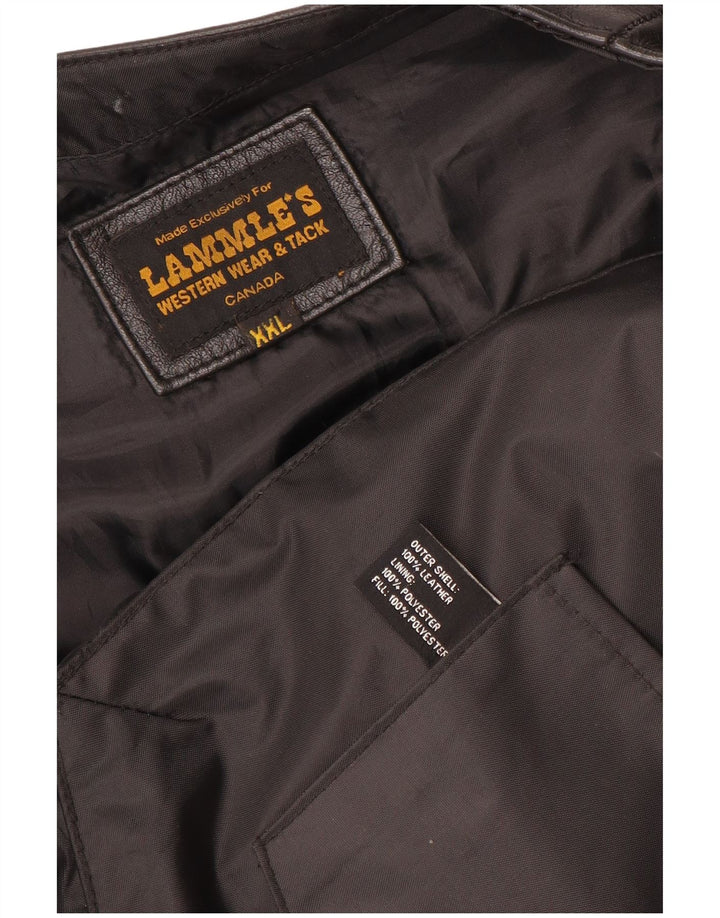 Lammle's Chaleco de cuero gráfico estilo motor para hombre 2XL Cuero negro