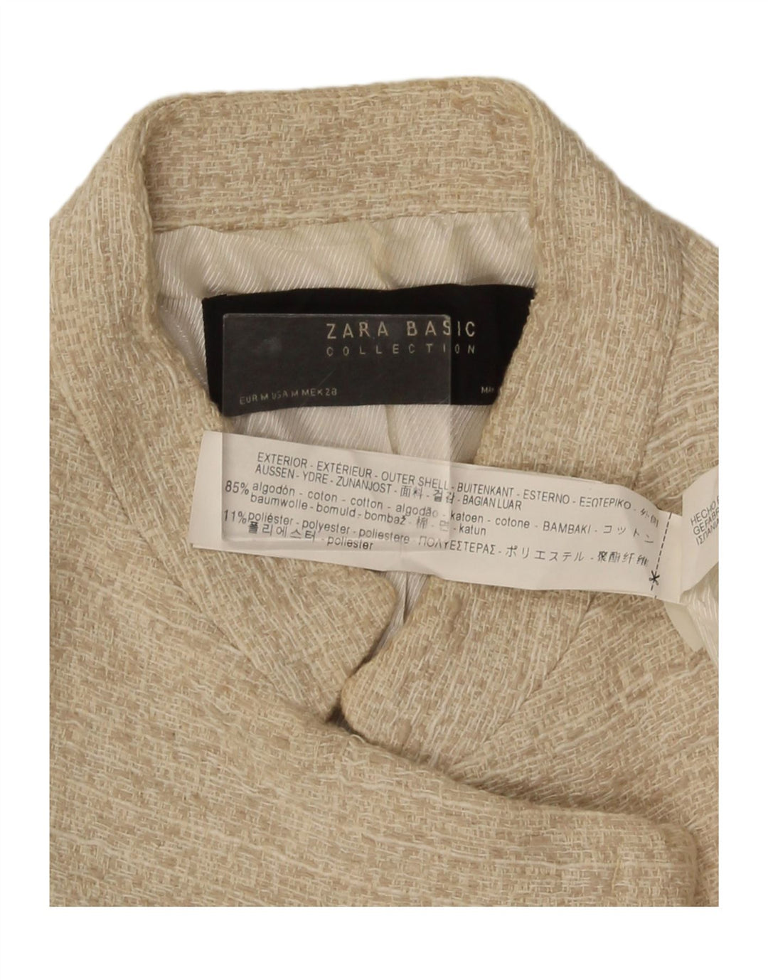 Zara Mujer Chaqueta Americana Abierta Reino Unido 42 Algodón Moteado Beige Mediano