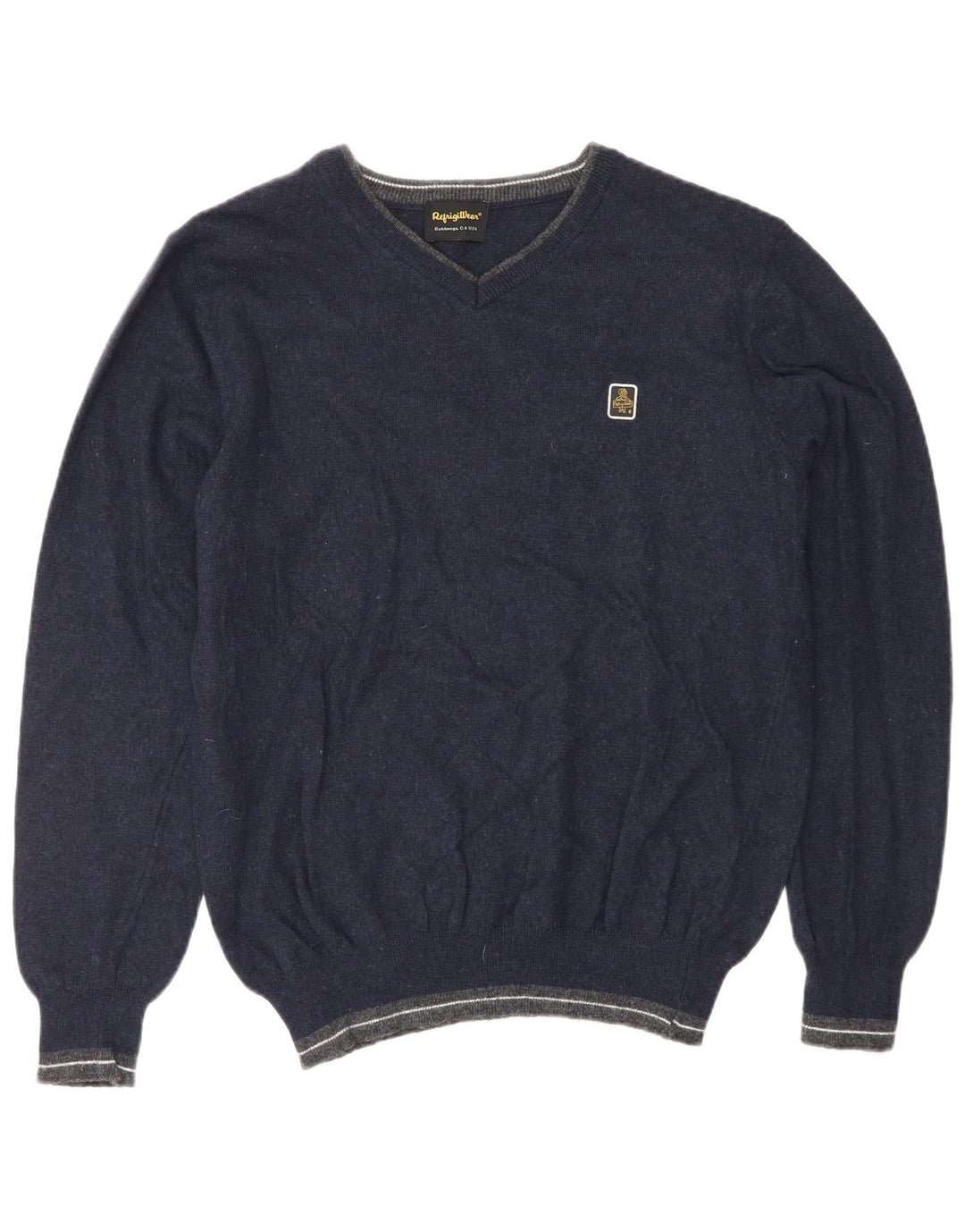 REFRIGIWEAR Suéter con cuello en V para mujer UK 16 Large Lana azul marino