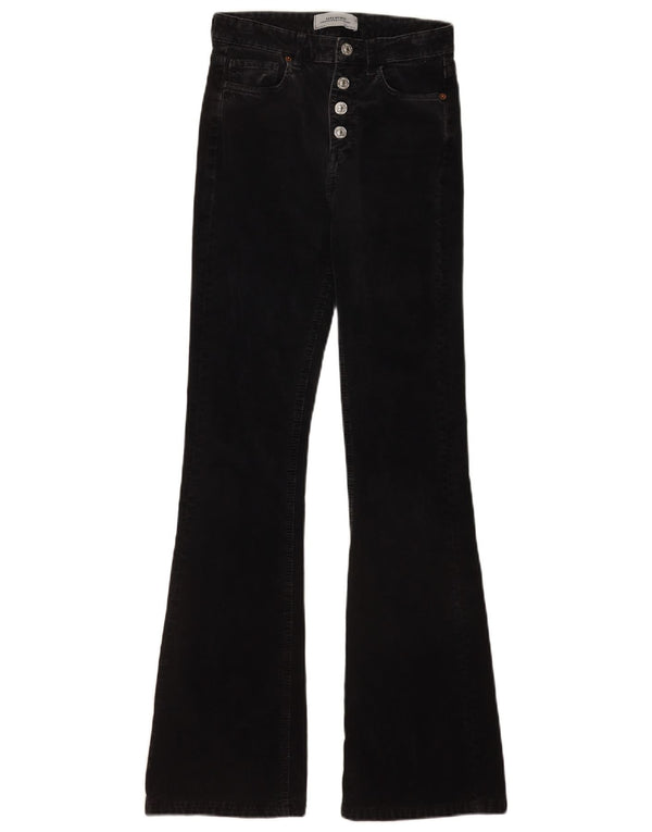 Zara Womens Flare Corduroy Trousers EU 34 2XS W24 L31 Black