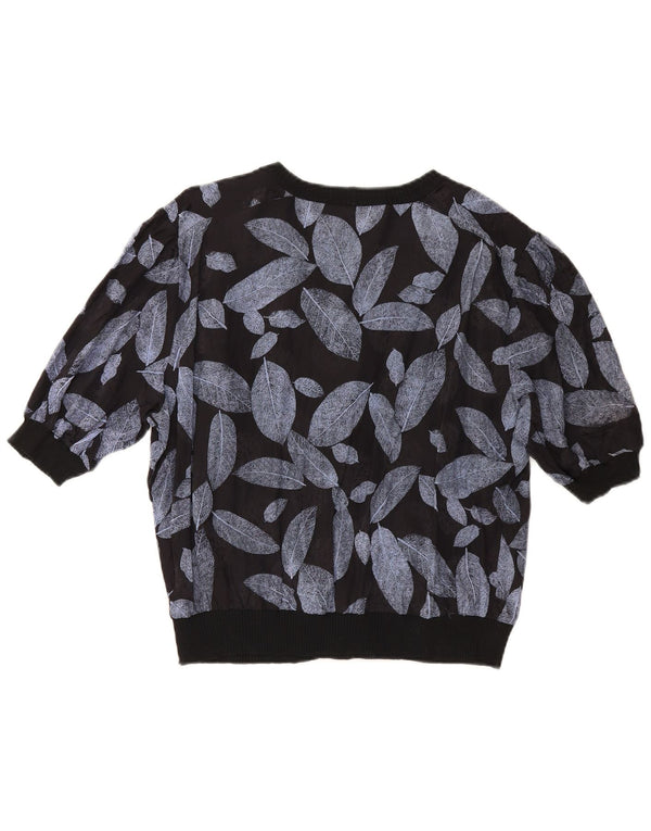 Vintage mujer manga corta camisa blusa IT 50 XL negro floral