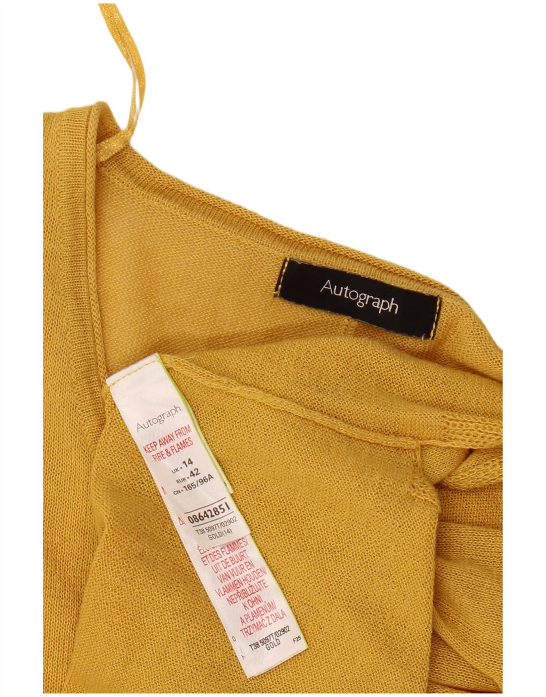 Marks & Spencer Blusa extragrande corta con autógrafo para mujer, talla 40, talla grande, color dorado