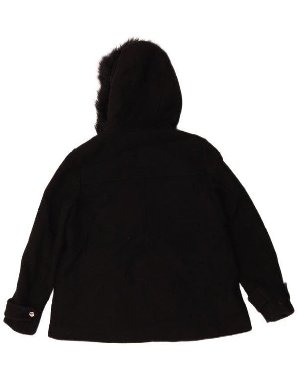 Zara Mujer Abrigo Corto De Gran Tamaño Con Capucha UK 10 Small Negro