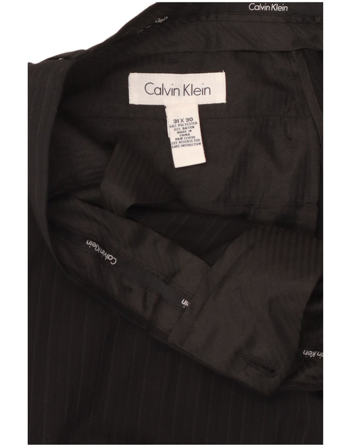 CALVIN KLEIN Pantalón de traje recto para hombre W31 L30 Poliéster negro a rayas