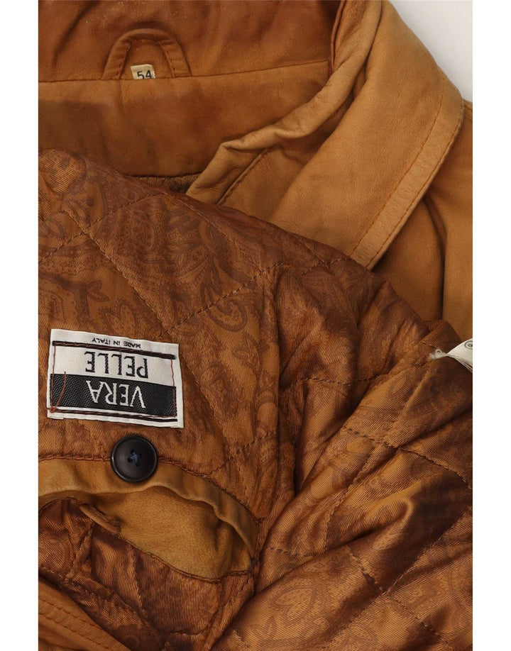 Chaqueta de cuero vintage para hombre IT 54 2XL Beige