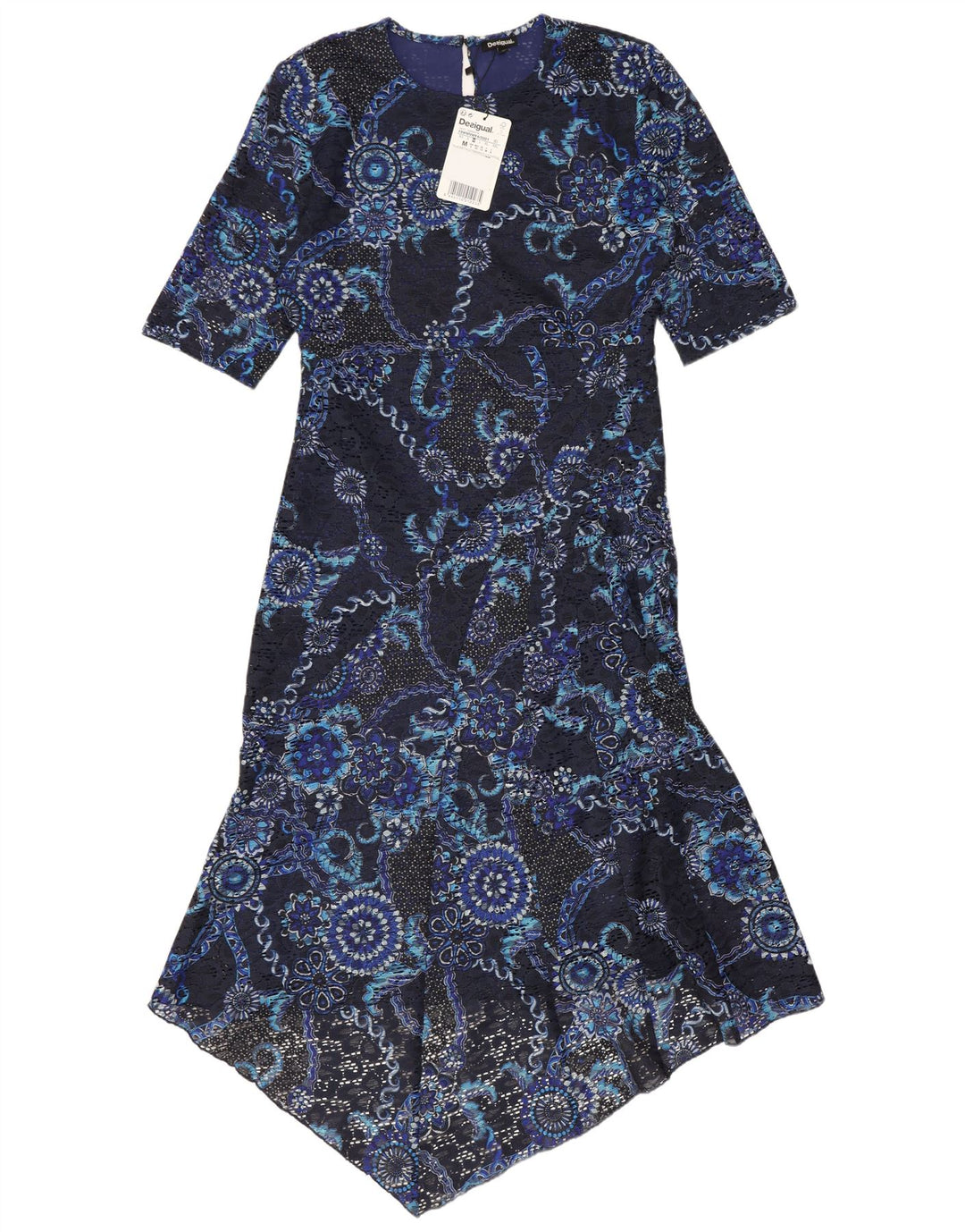 Desigual Vestido asimétrico de encaje para mujer Reino Unido 40 Mediano Azul marino Floral