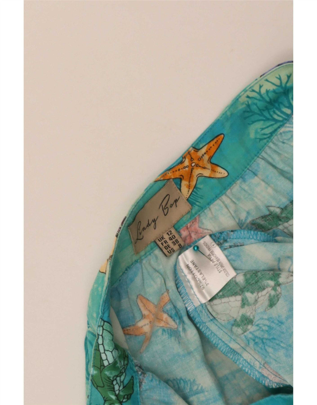 Lindy Bop Falda acampanada con patrón abstracto para mujer UK 40 Medium W30 Algodón azul