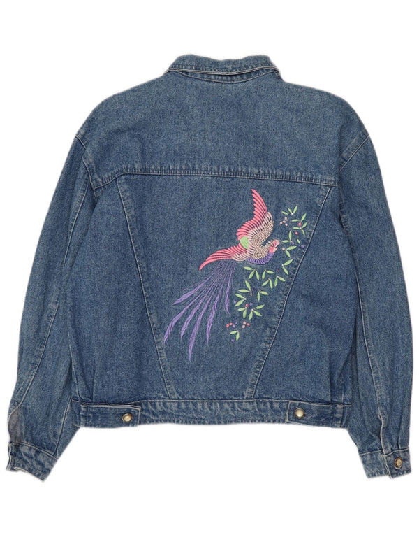 VINTAGE Mujer Gráfico Crop Denim Chaqueta Reino Unido 14 Azul Grande