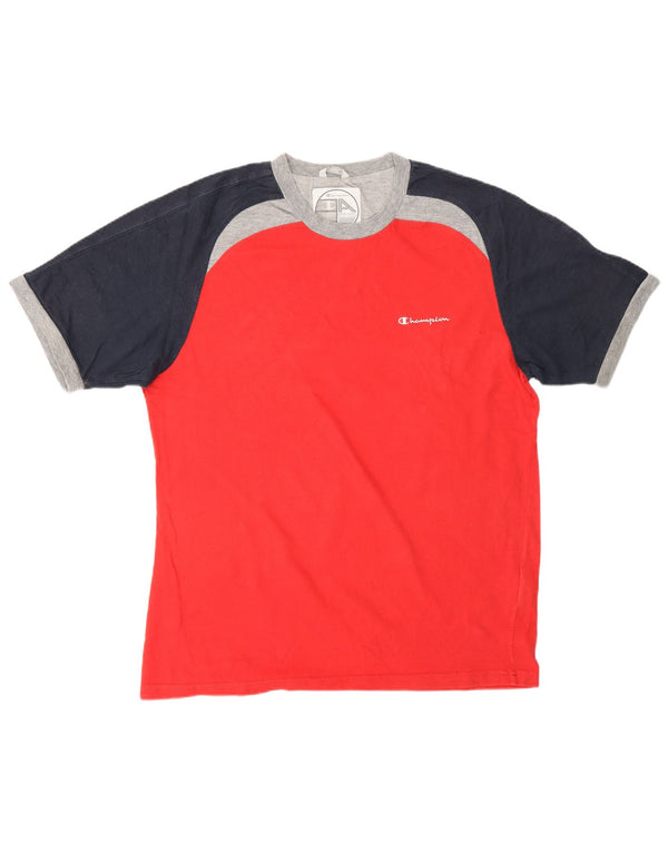 CHAMPION Mens T-Shirt Top XL Red Colourblock Cotton