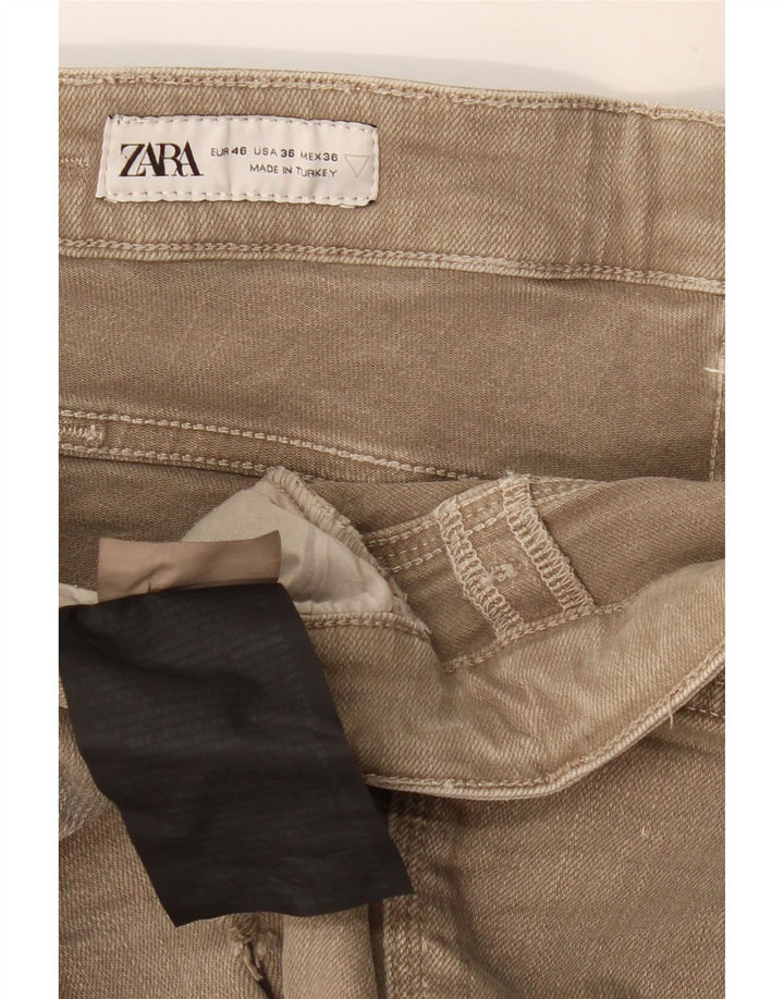 ZARA Pantalones cortos de mezclilla desgastados para hombre EU 46 XL W36 Caqui