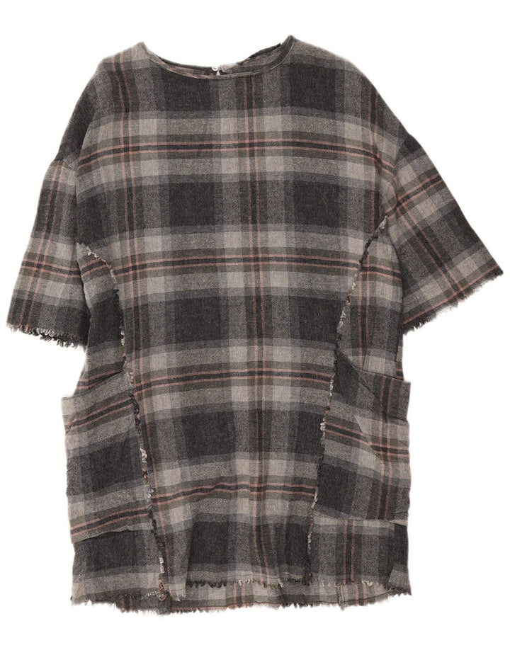 Zara Vestido Túnica Mujer UK 44 Viscosa A Cuadros Gris Medio