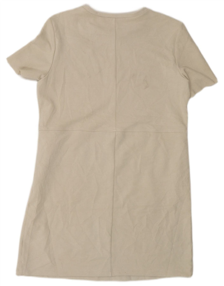 Zara Mujer Vestido Recto UK 44 Poliéster Beige Medio