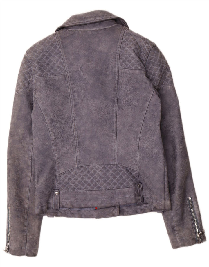 Tommy Hilfiger Chaqueta motera de piel sintética para mujer UK 10 Small Grey