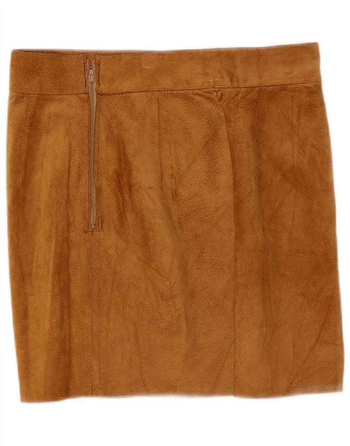 Vintage mujeres Carla ante mini falda grande W32 marrón