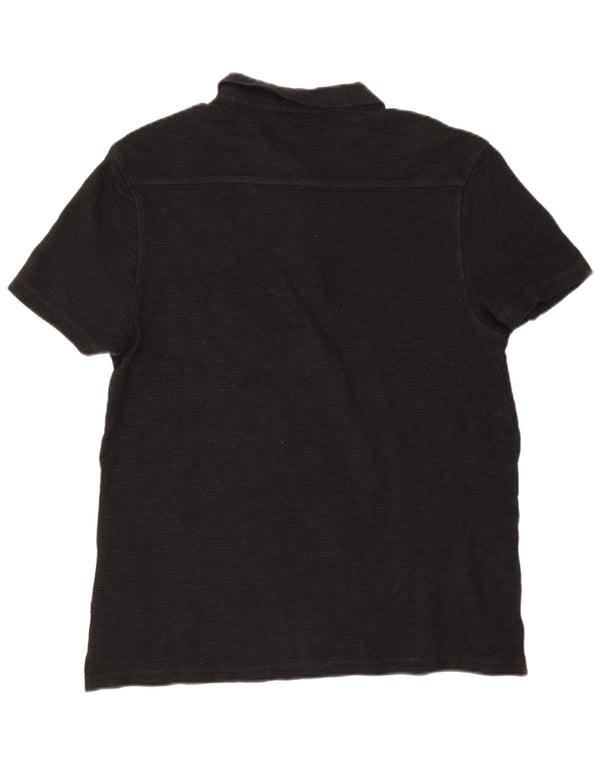 All Saints Polo para hombre grande de algodón negro