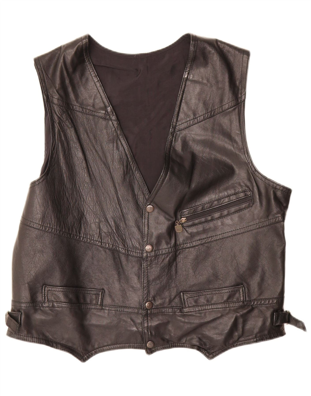VINTAGE Chaleco de cuero para hombre grande negro