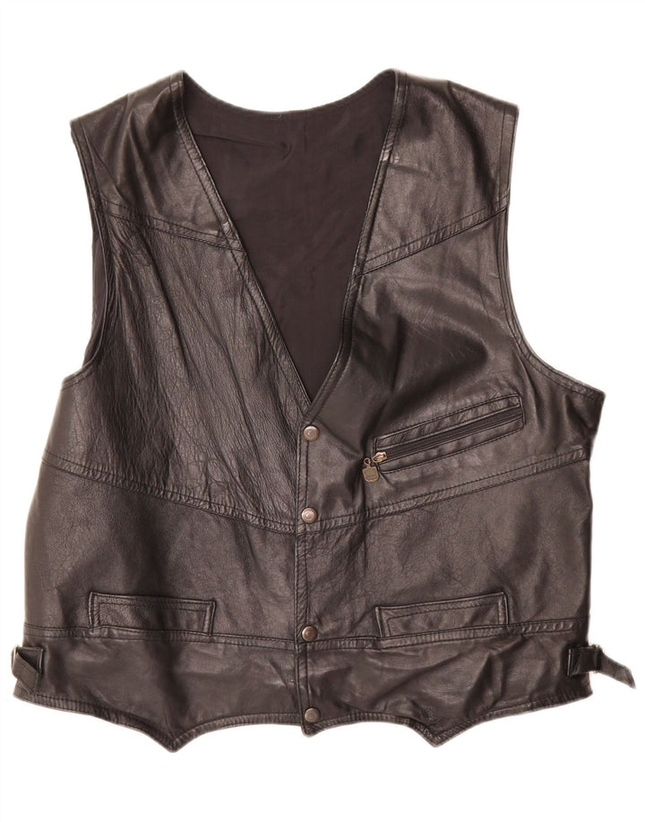 VINTAGE Chaleco de cuero para hombre grande negro