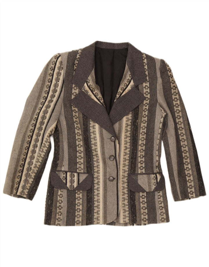 HEAVEN Chaqueta tipo blazer de 3 botones para mujer IT 46 Lana geométrica gris grande