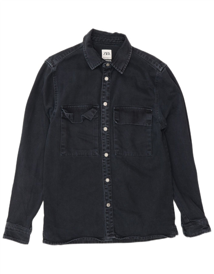 Zara Hombre Camisa Vaquera Relaxed Fit Algodón Azul Marino Medio