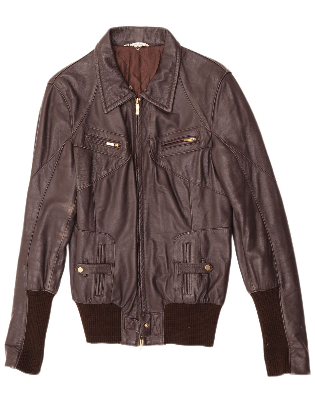Chaqueta de cuero vintage para mujer IT 46 cuero marrón grande