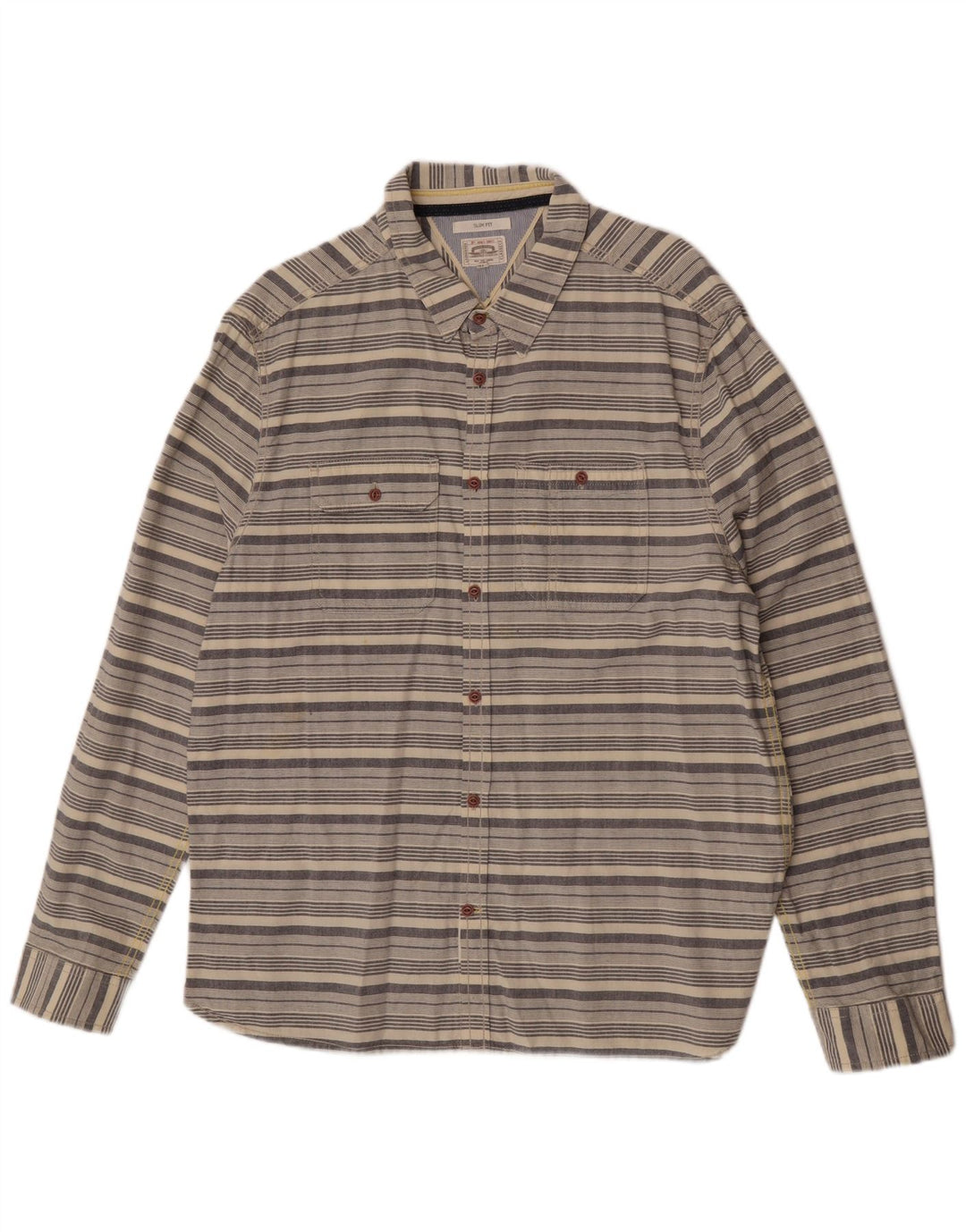 Camisa ajustada de hombre White Stuff de algodón a rayas beige 2XL