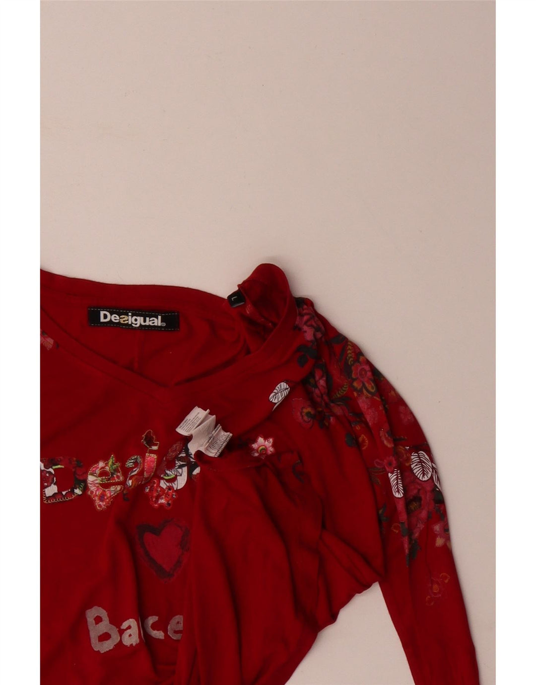 DESIGUAL Top gráfico Barcelona para mujer de manga larga UK 46 Large Red Heart