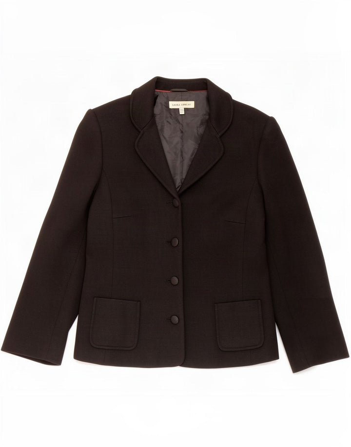 Laura Ashley Chaqueta Blazer de 4 Botones para Mujer UK 44 Grande Acrílico Negro