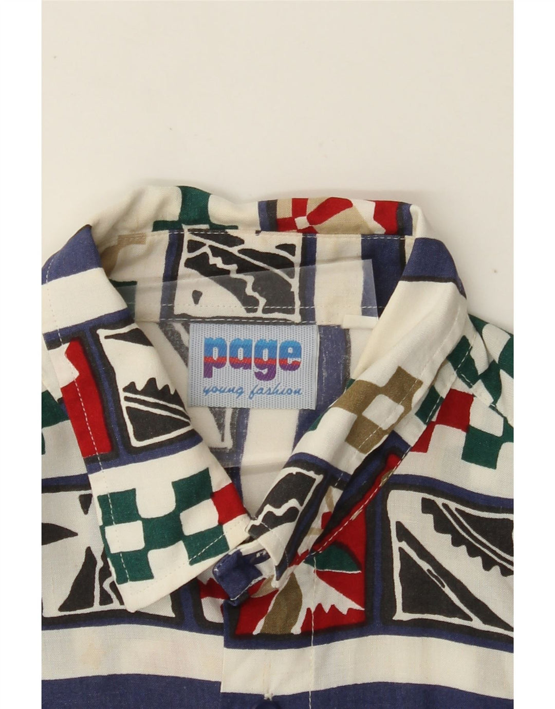 VINTAGE Camisa de manga corta para hombre Pequeño Blanco Geométrico