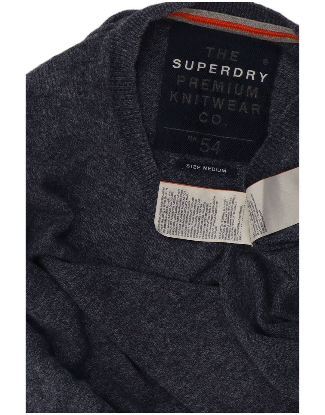 SUPERDRY Jersey de cuello redondo para hombre de algodón moteado en azul marino medio