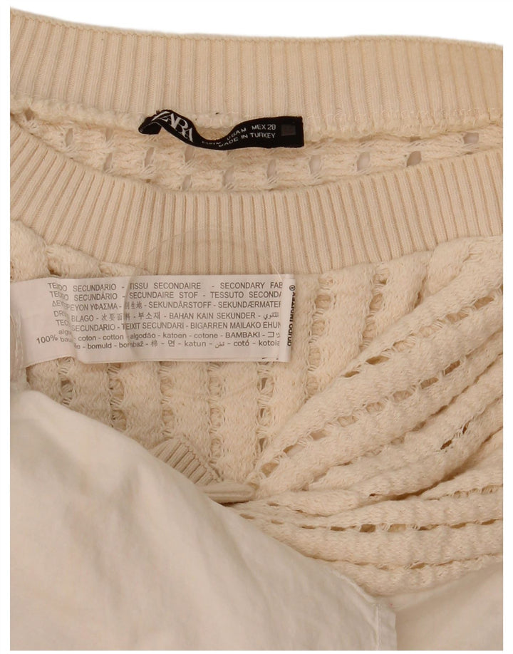 Zara Blusa De Ganchillo Para Mujer Top UK 44 Algodón Blanco Mediano