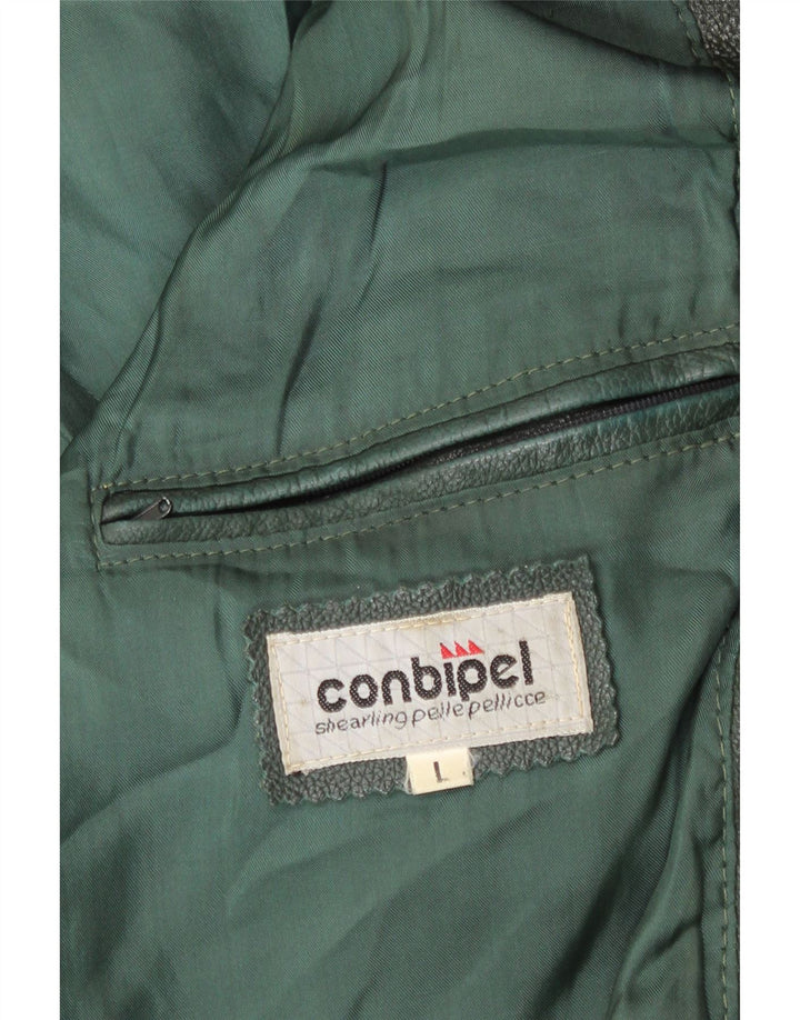 Conbipel Chaqueta Bomber de Cuero para Hombre UK 40 Grande Cuero Verde