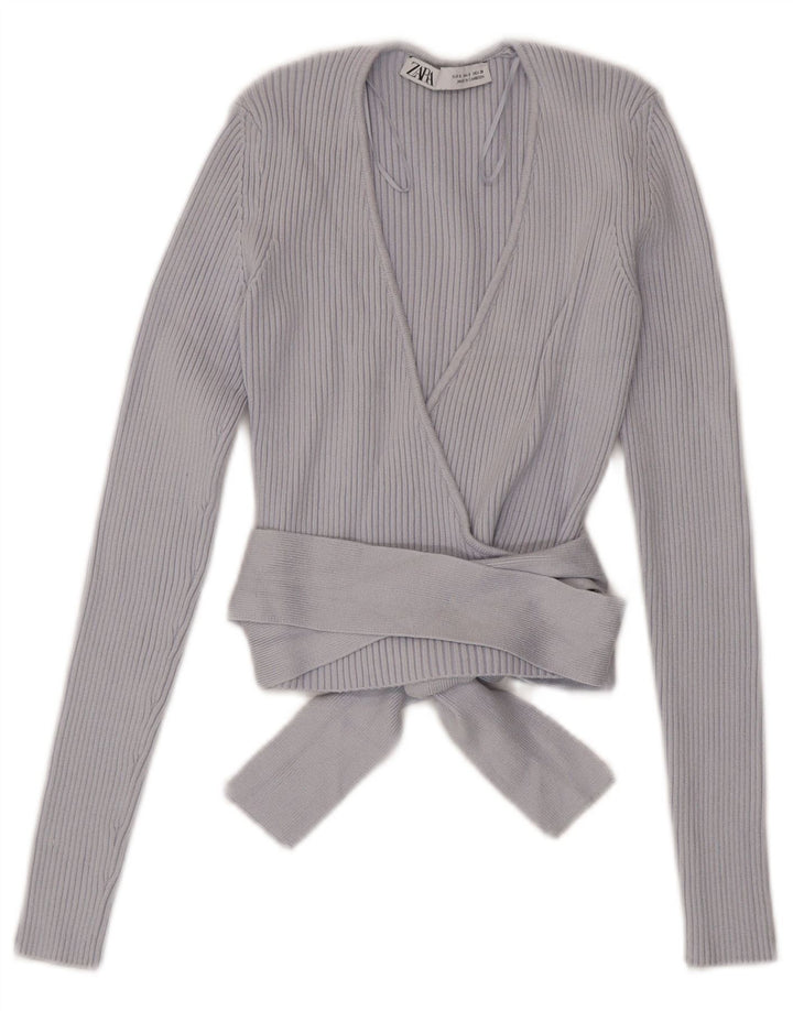 Zara Mujer Crop Wrap Cardigan Top UK 8 Small Azul