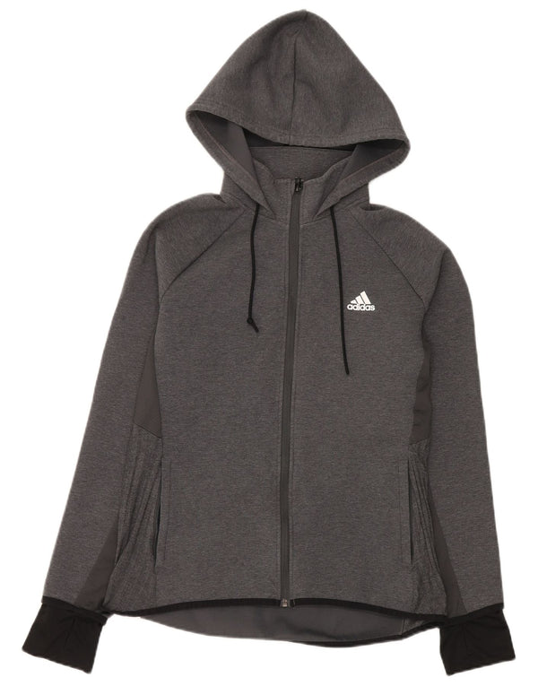 Adidas - Sudadera con capucha y cremallera para mujer, talla 40, algodón gris grande