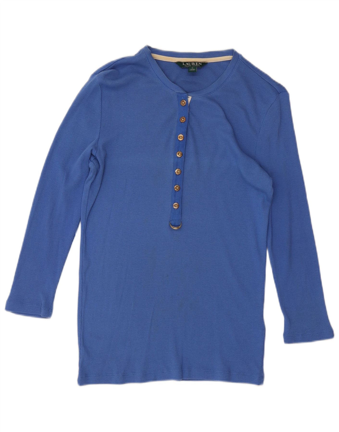 RALPH LAUREN Top para mujer manga 3/4 UK 12 Algodón azul medio