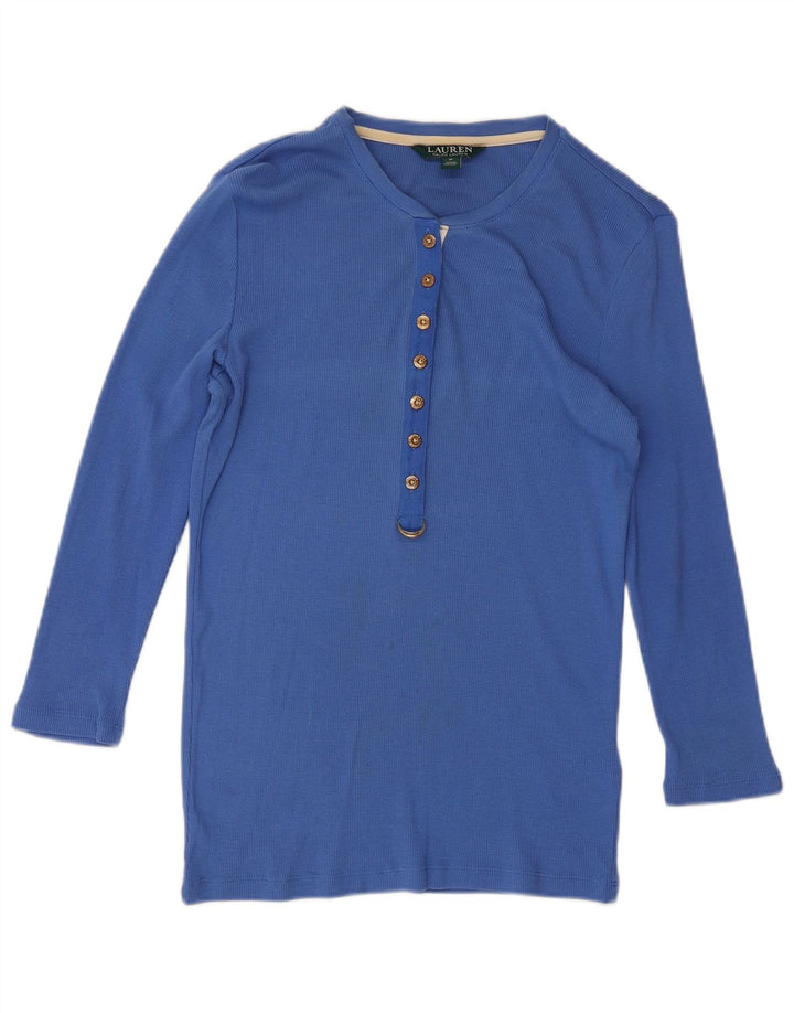 RALPH LAUREN Top para mujer manga 3/4 UK 12 Algodón azul medio