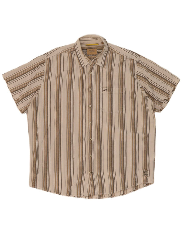 Camel Active Mens Modern Fit Short Sleeve Shirt XL Beige Striped Cotton