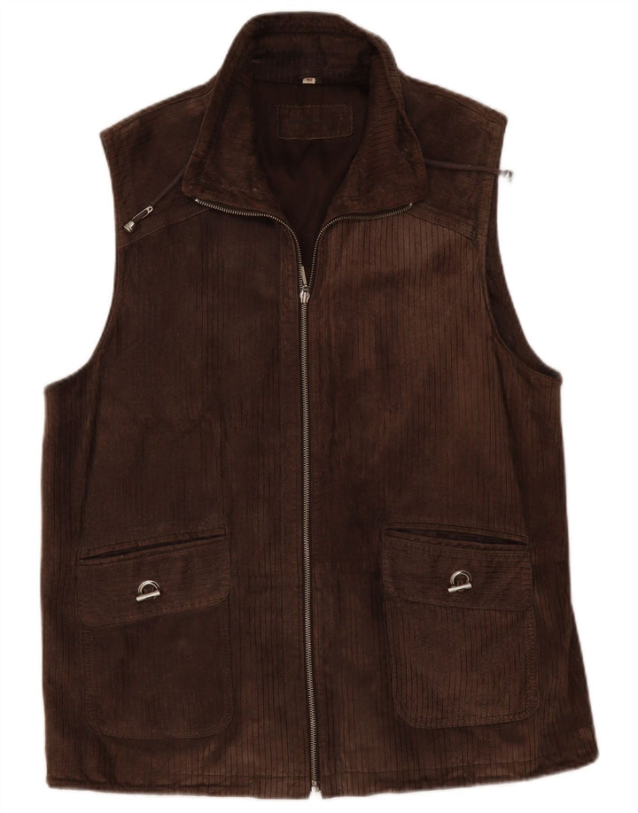 VINTAGE Hombres Ante Gilet Reino Unido 40 Cuero Marrón Grande