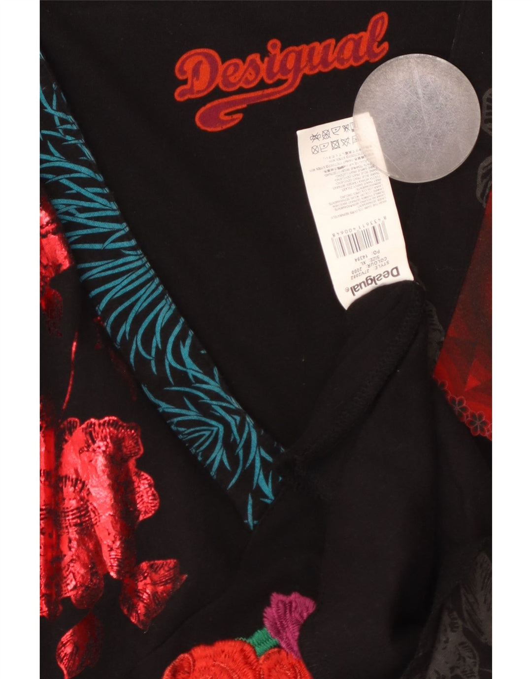 DESIGUAL Vestido acampanado de manga larga con estampado gráfico para mujer UK 40 XL Negro Floral