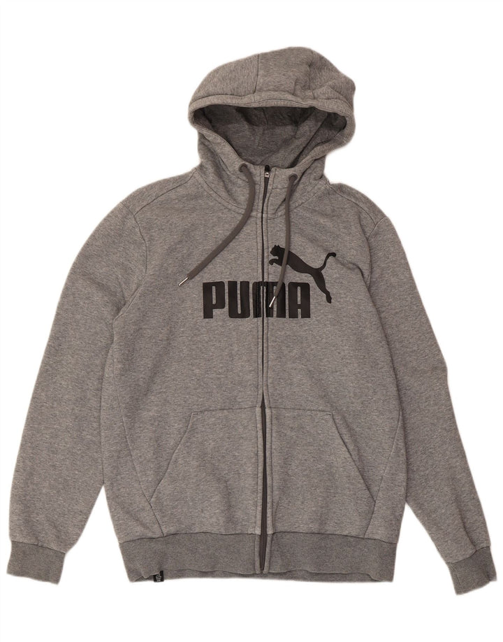 PUMA Sudadera con capucha y cremallera gráfica para hombre de algodón moteado gris medio