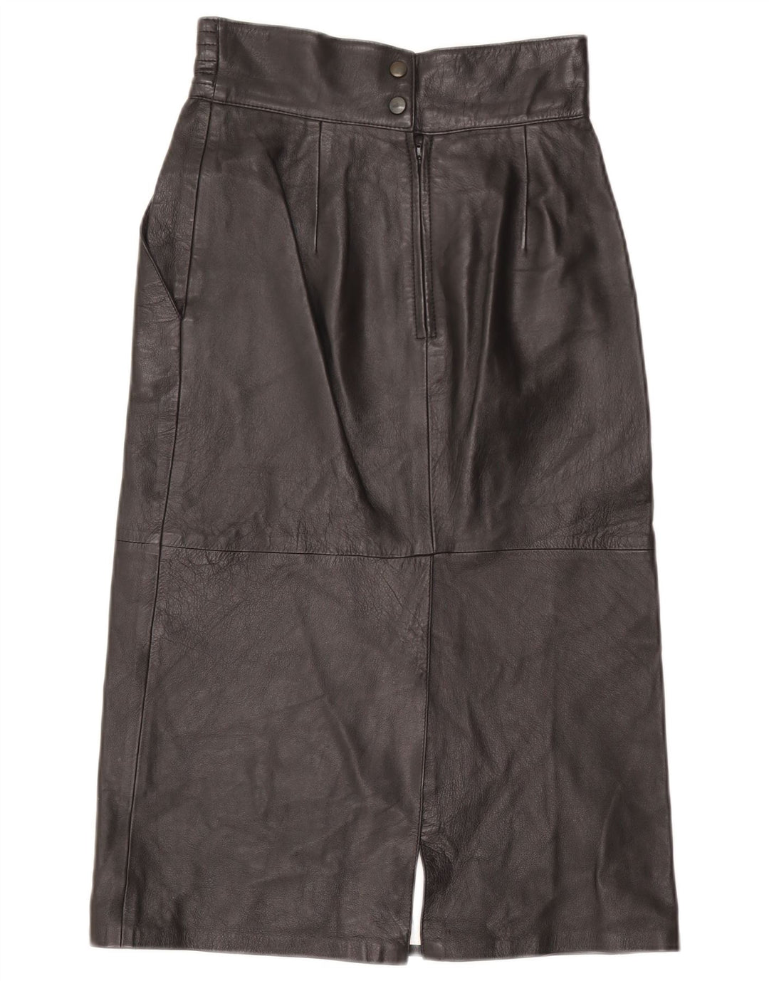 Falda de cuero vintage para mujer EU 36 Pequeña W26 Cuero negro