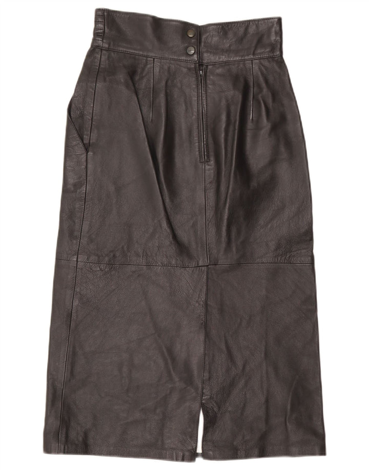 Falda de cuero vintage para mujer EU 36 Pequeña W26 Cuero negro