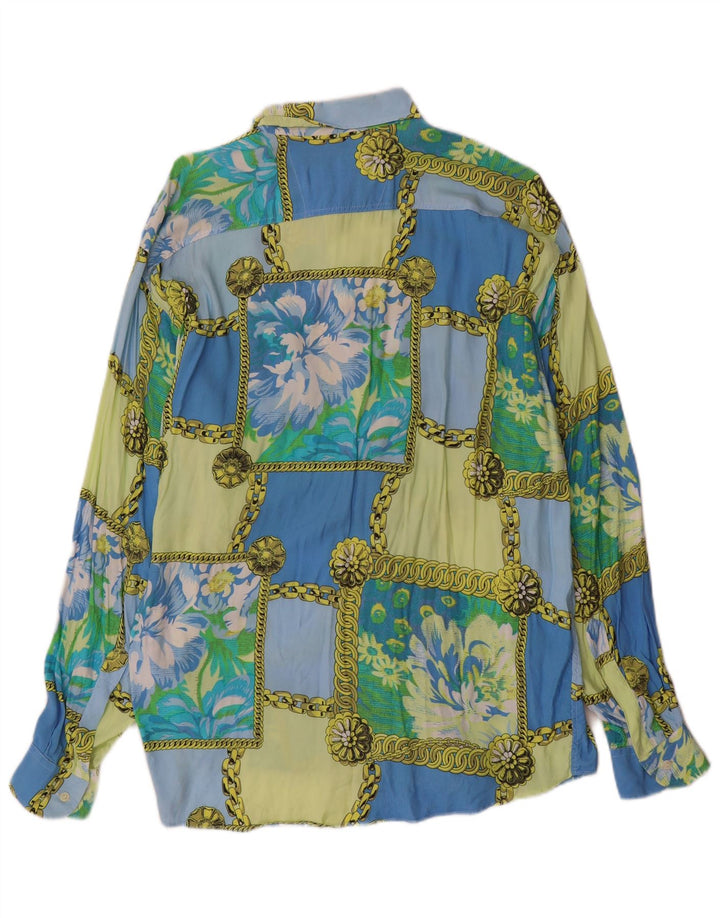 Camisa Vintage Hombre XL Viscosa Patchwork Azul