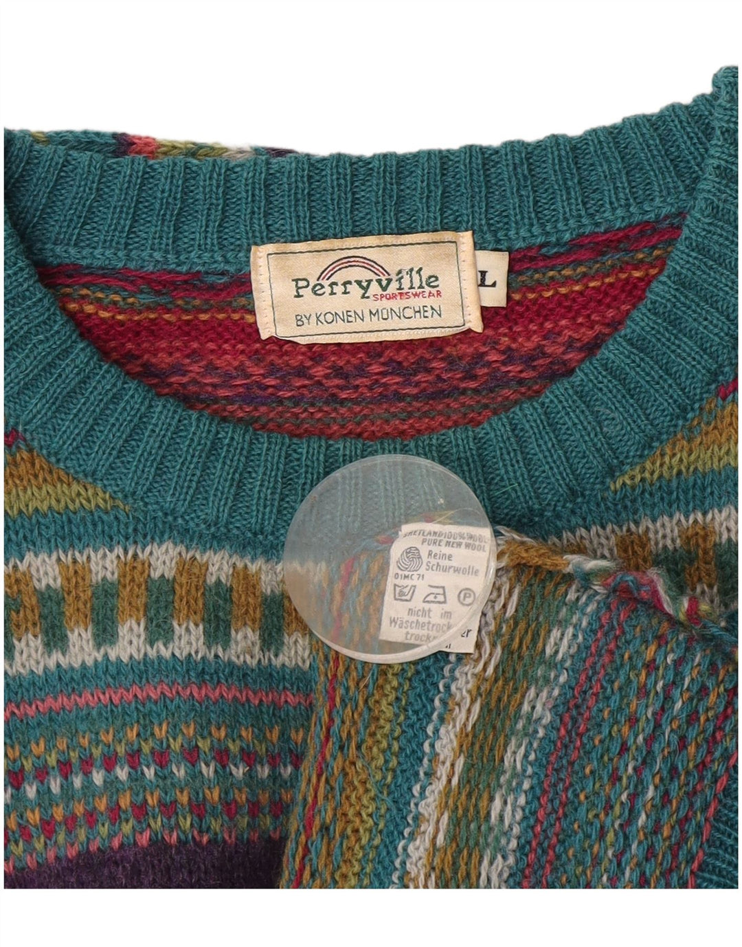 Vintage hombres barco cuello jumper suéter grande lana de rayas multicolores