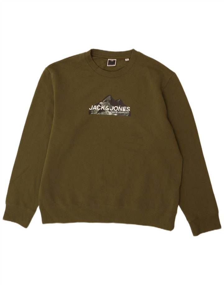 Jack & Jones Hombre Sudadera Gráfica Jumper 2XL Algodón Caqui