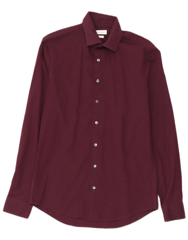 Calvin Klein Camisa Slim Fit para hombre Talla 38 15 Algodón medio burdeos