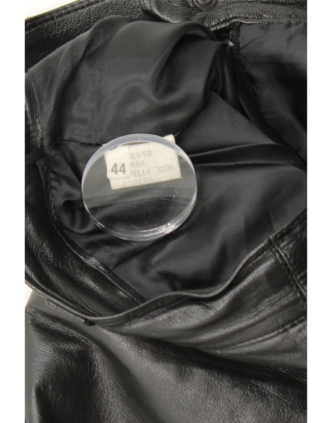 VINTAGE Falda de cuero de cintura alta para mujer IT 44 Medio W26 Cuero negro