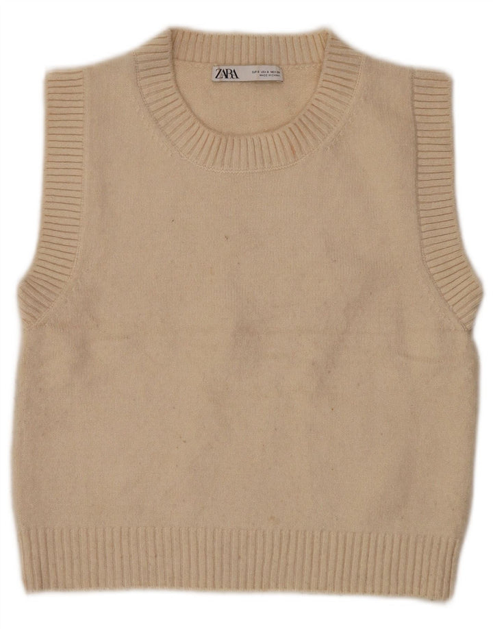 Zara Mujer Crop Vest Tank Top UK 10 Small Beige